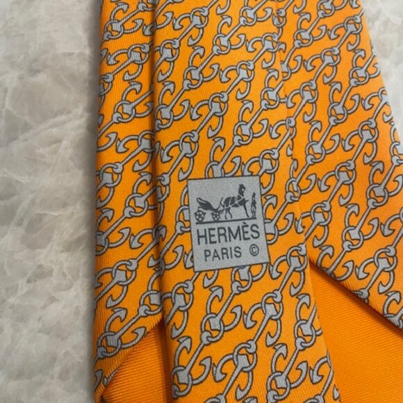 Hermes Orange Anchor Print Tie - Picture 6 of 6